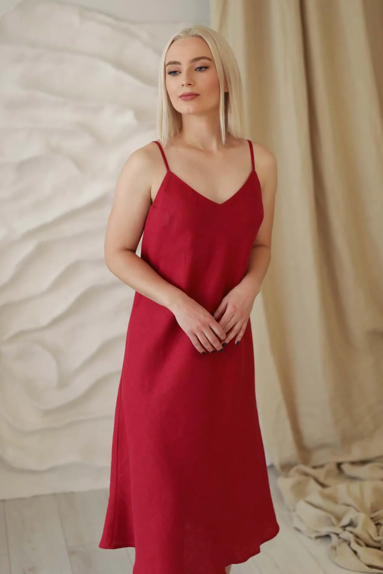 Amber Linen Damen vegan Kleid Sperlonga Rot