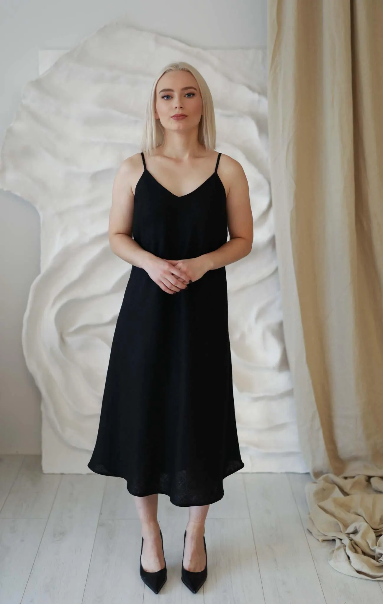 Amber Linen Damen vegan Kleid Sperlonga Schwarz