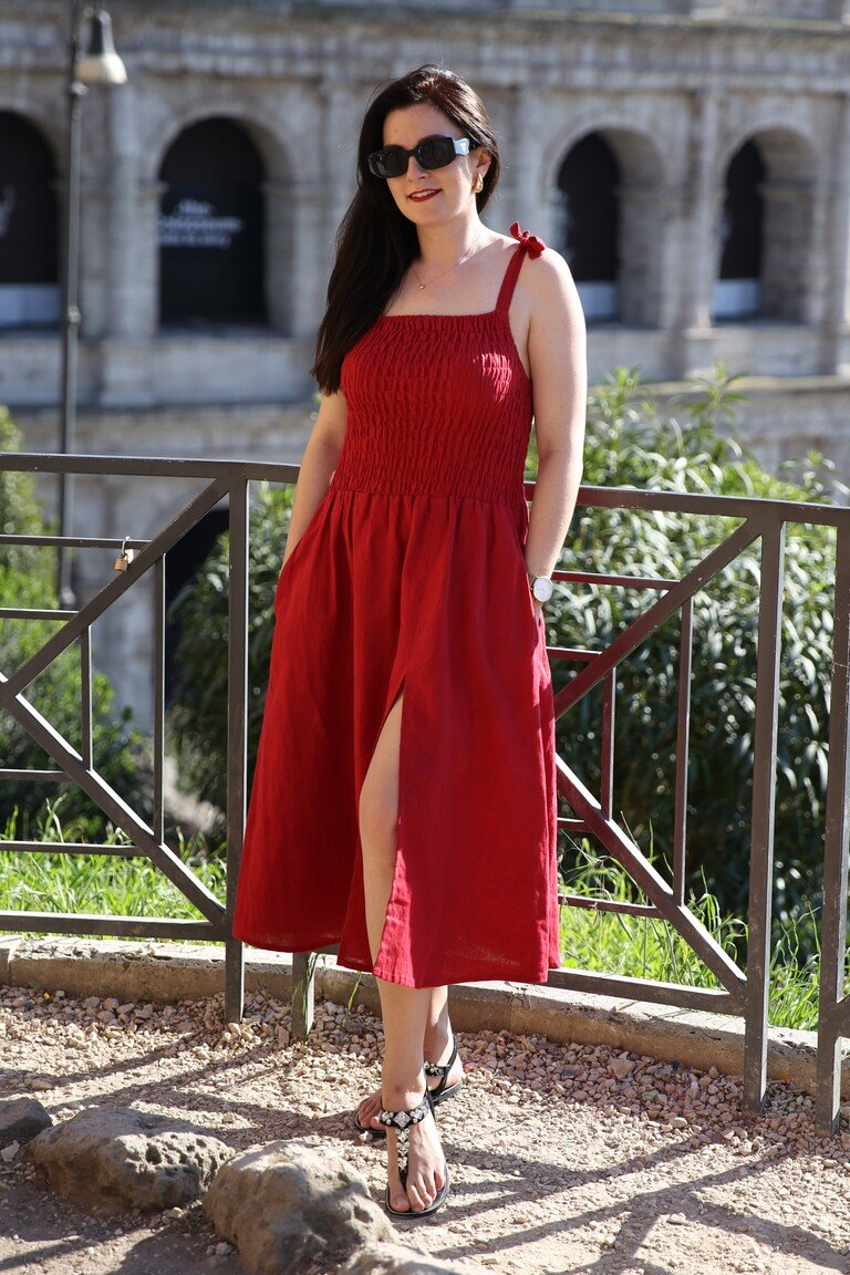 Amber Linen Damen vegan Kleid Honolulu Rot