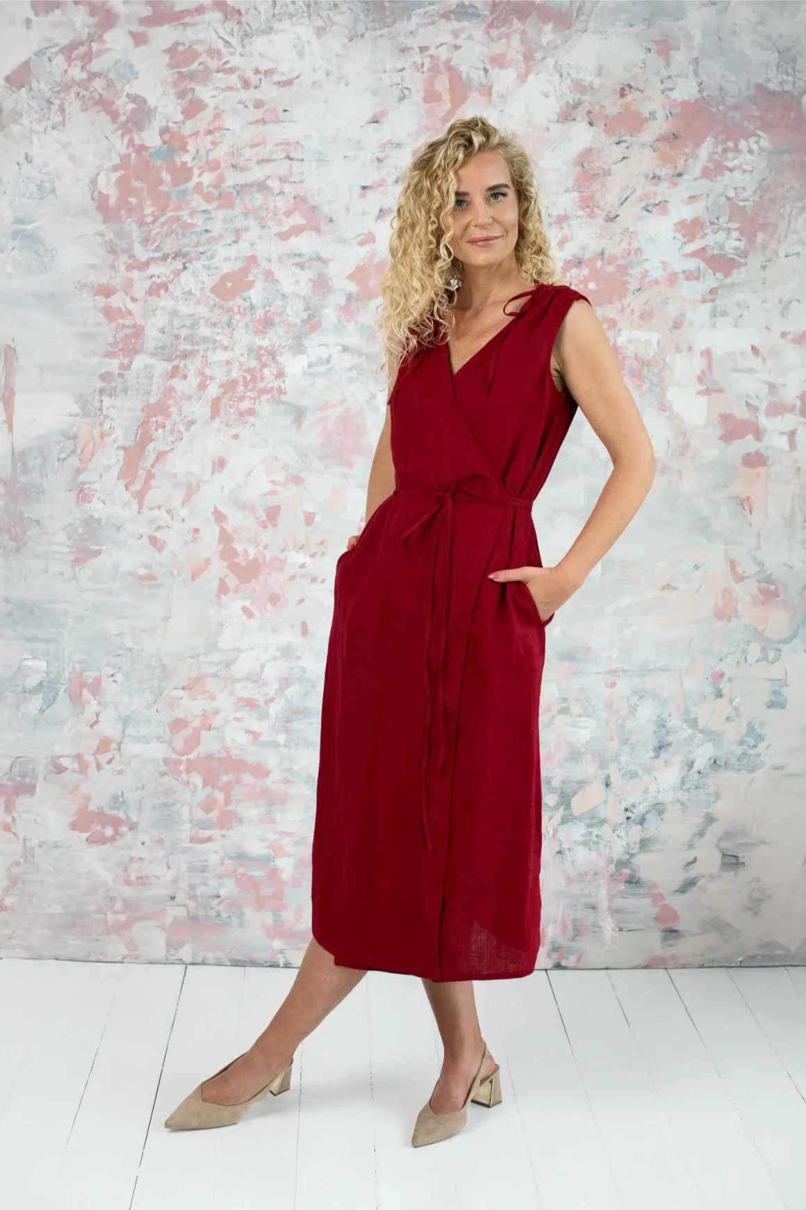 Amber Linen Damen vegan Kleid Dubai Rot