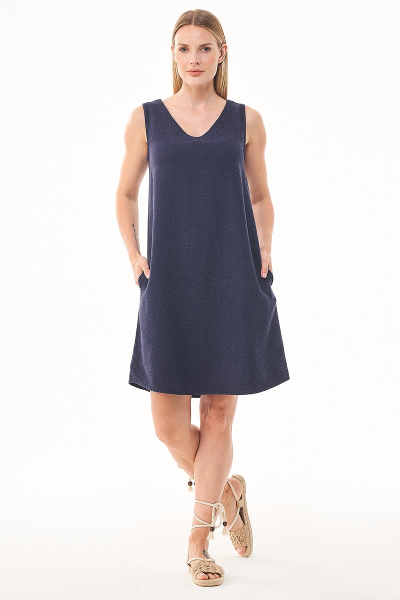 ORGANICATION Damen vegan Kleid Ã„rmellos Dunkelblau