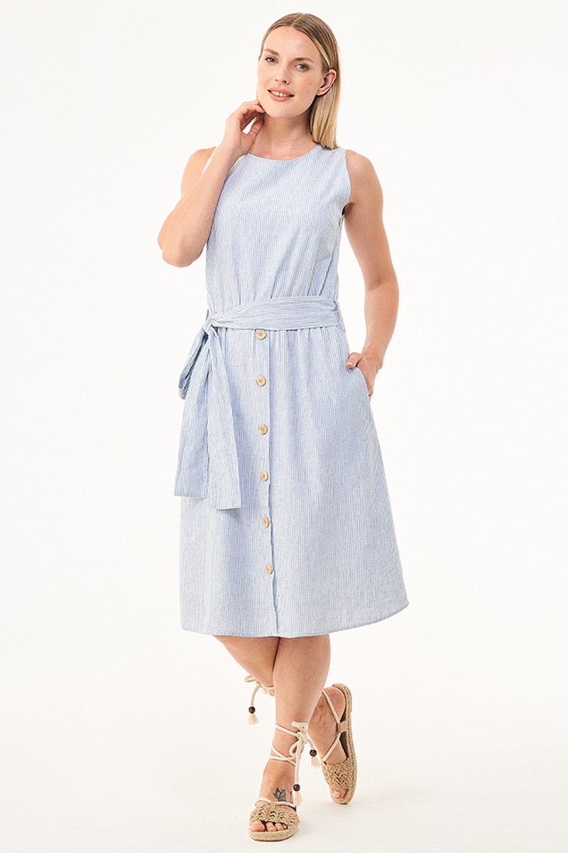 ORGANICATION Damen vegan Gestreiftes Kleid Hellblau