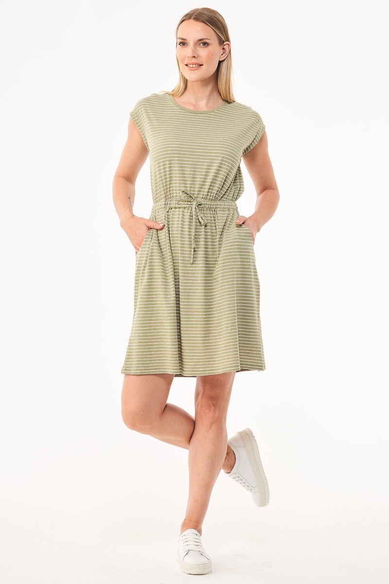 ORGANICATION Damen vegan Gestreiftes Jerseykleid GrÃ¼n