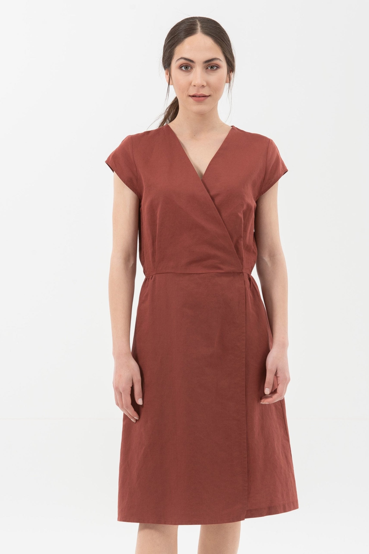 ORGANICATION Damen vegan Kleid V-Ausschnitt Braun