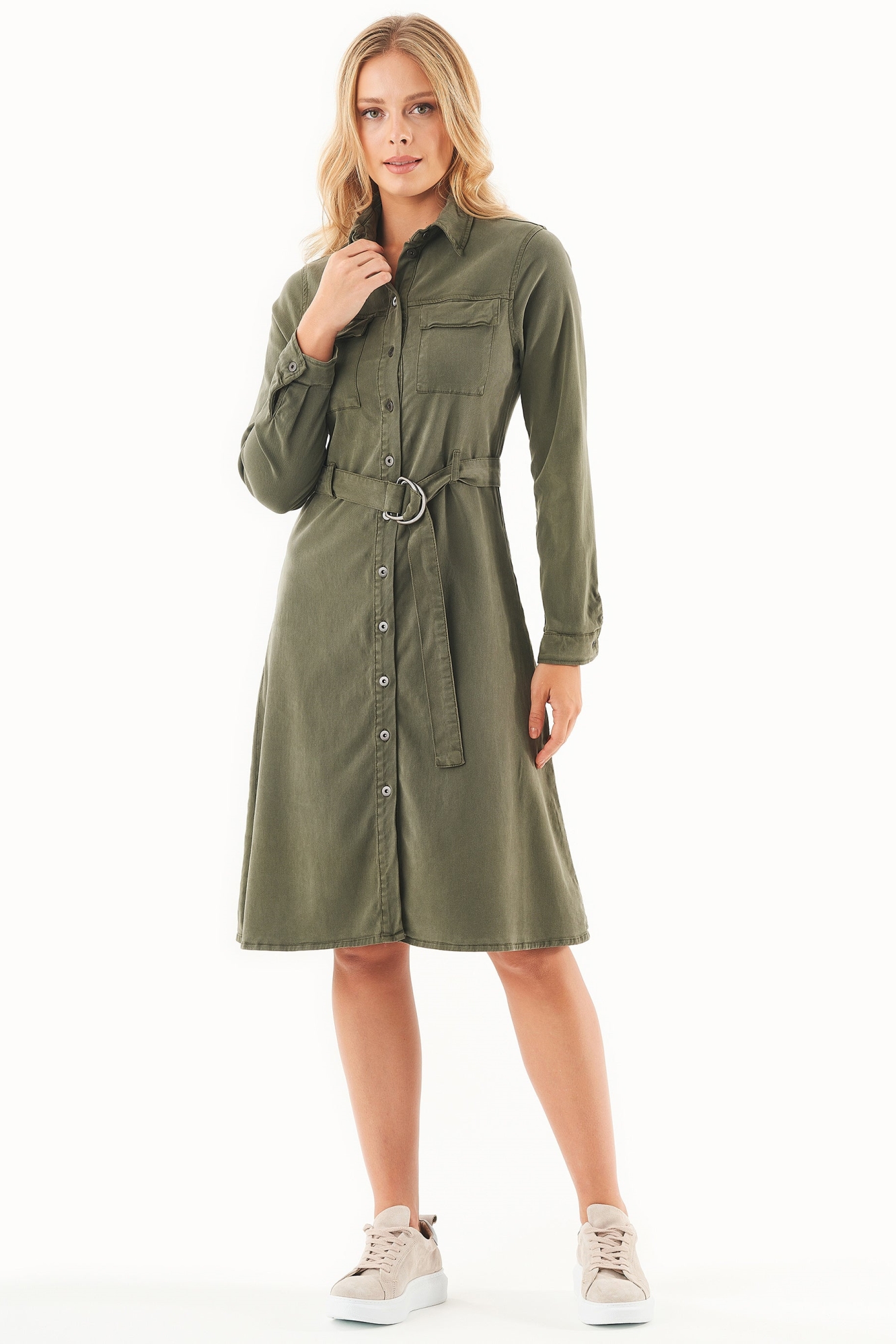 ORGANICATION Damen vegan Hemdblusenkleid Bio-Baumwoll-Mix Oliv