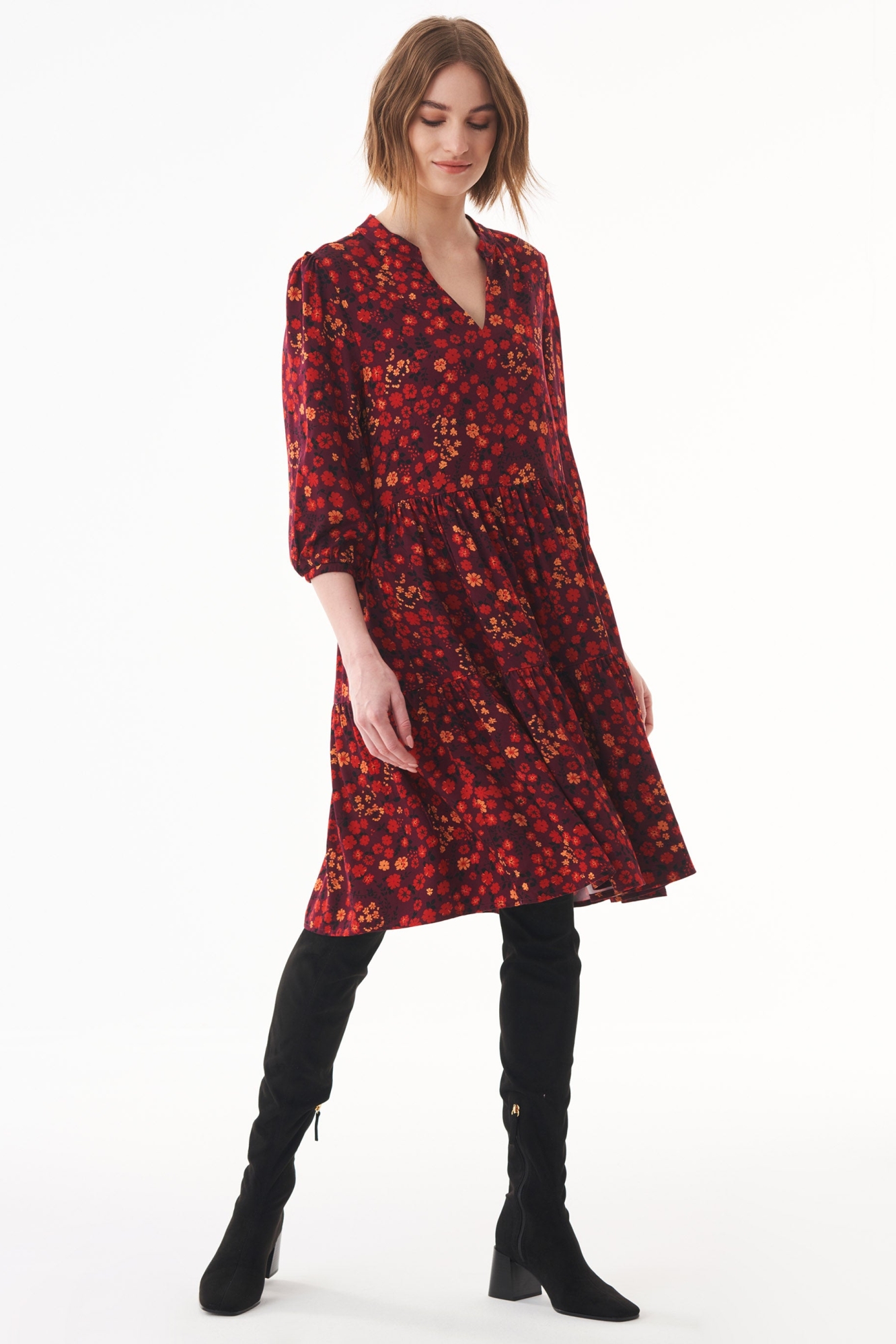 ORGANICATION Damen vegan Kleid Blumen Rot