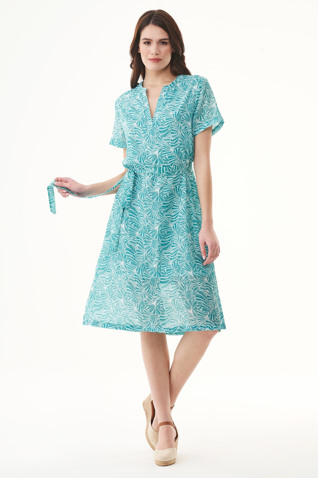 ORGANICATION Damen vegan Voile Kleid Blume Smaragdblau