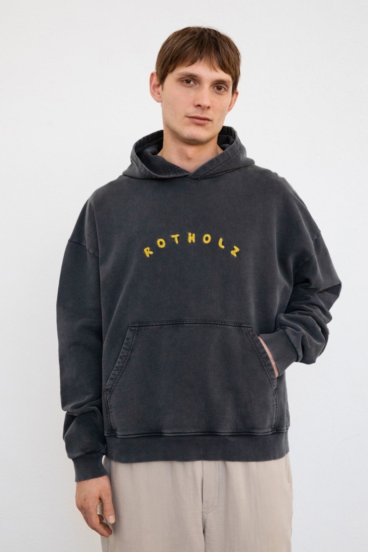 Rotholz Herren vegan Hoodie Logo Washed Schwarz