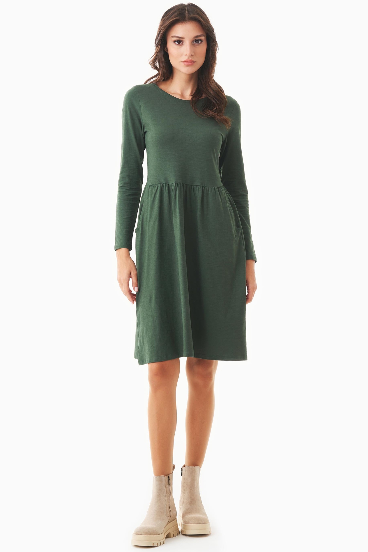 ORGANICATION Damen vegan LangÃ¤rmeliges Jerseykleid Biologisch Baumwolle GrÃ¼n