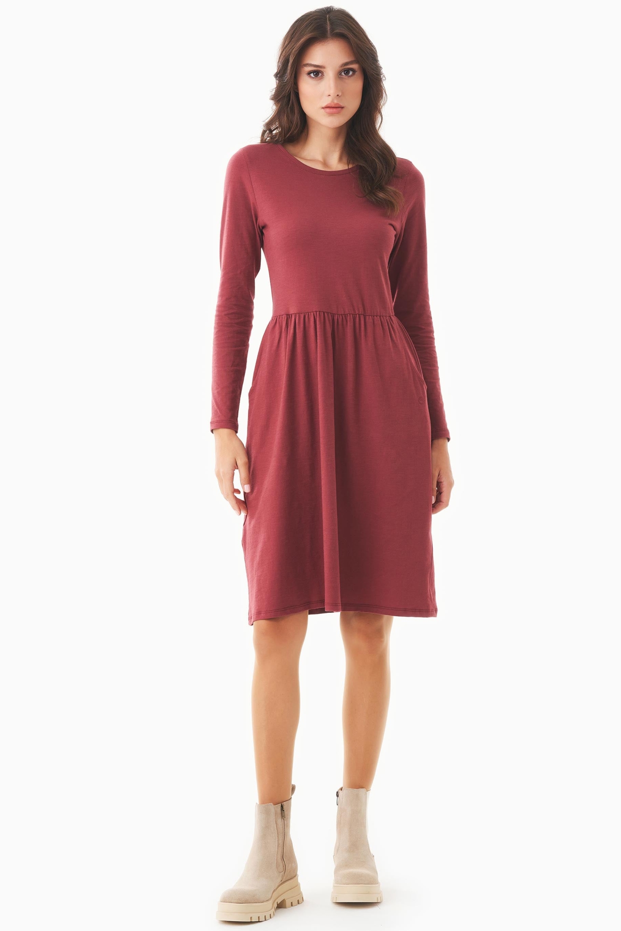 ORGANICATION Damen vegan Langarm-Jerseykleid Aus Bio-Baumwolle