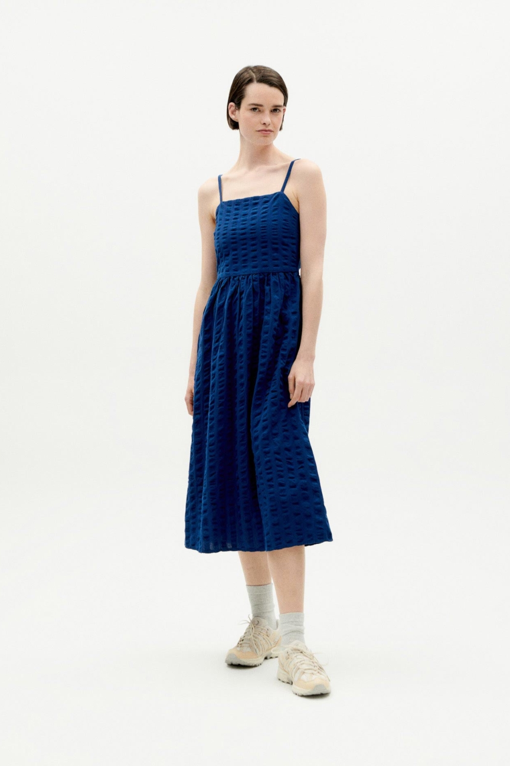 Thinking mu Damen vegan Kleid Paola Seersucker Blau