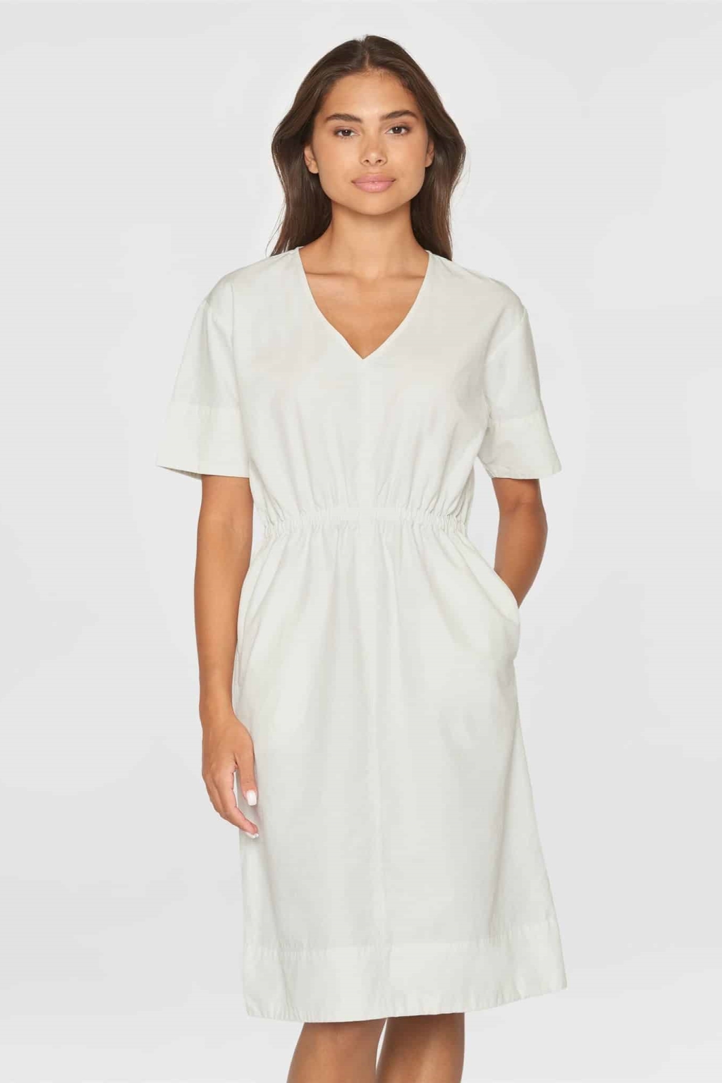KnowledgeCotton Apparel Damen vegan Midikleid Mit V-Ausschnitt WeiÃŸ