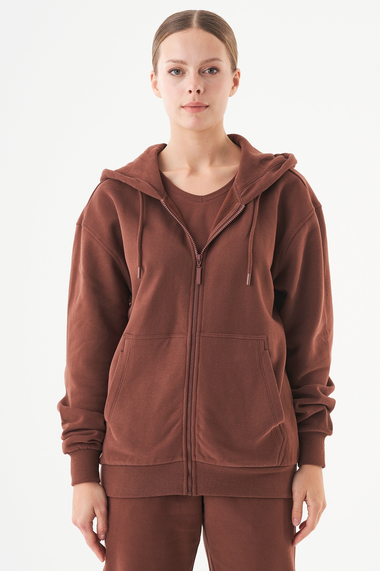 ORGANICATION Herren vegan Unisex Zip Up Hoodie Junda Kaffee