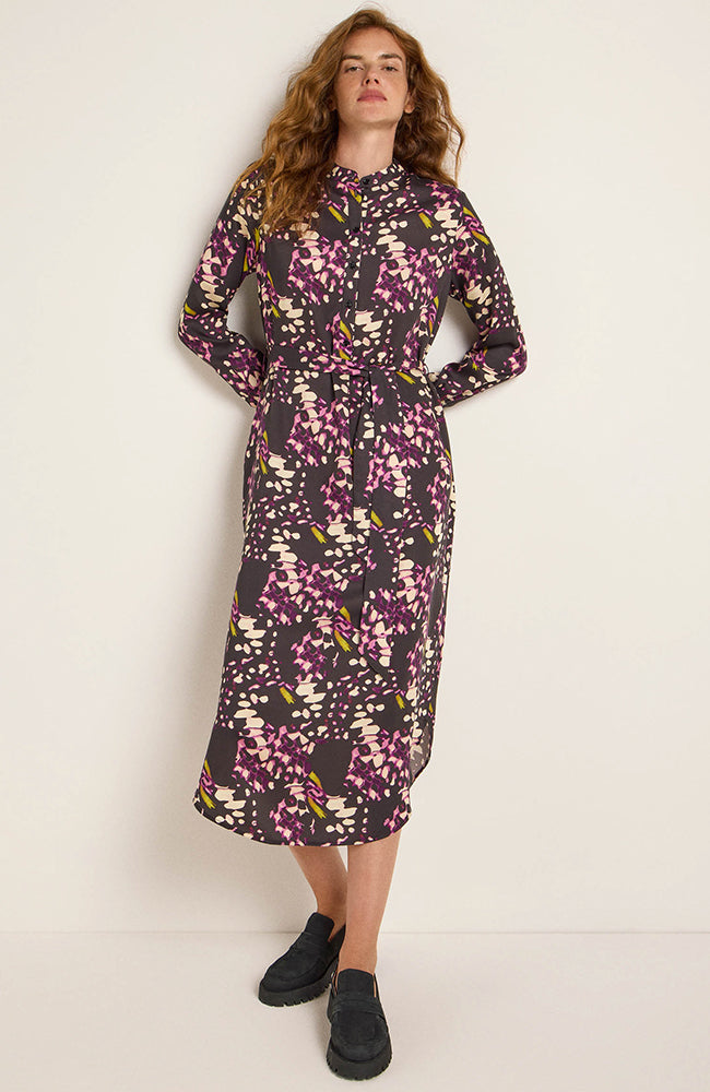 LANIUS Damen vegan Midikleid Print Lila & Dunkelbraun