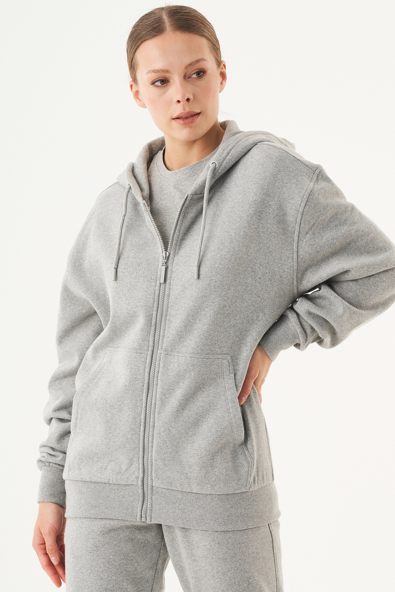ORGANICATION Herren vegan Unisex Zip-Up Hoodie Junda Hellgrau