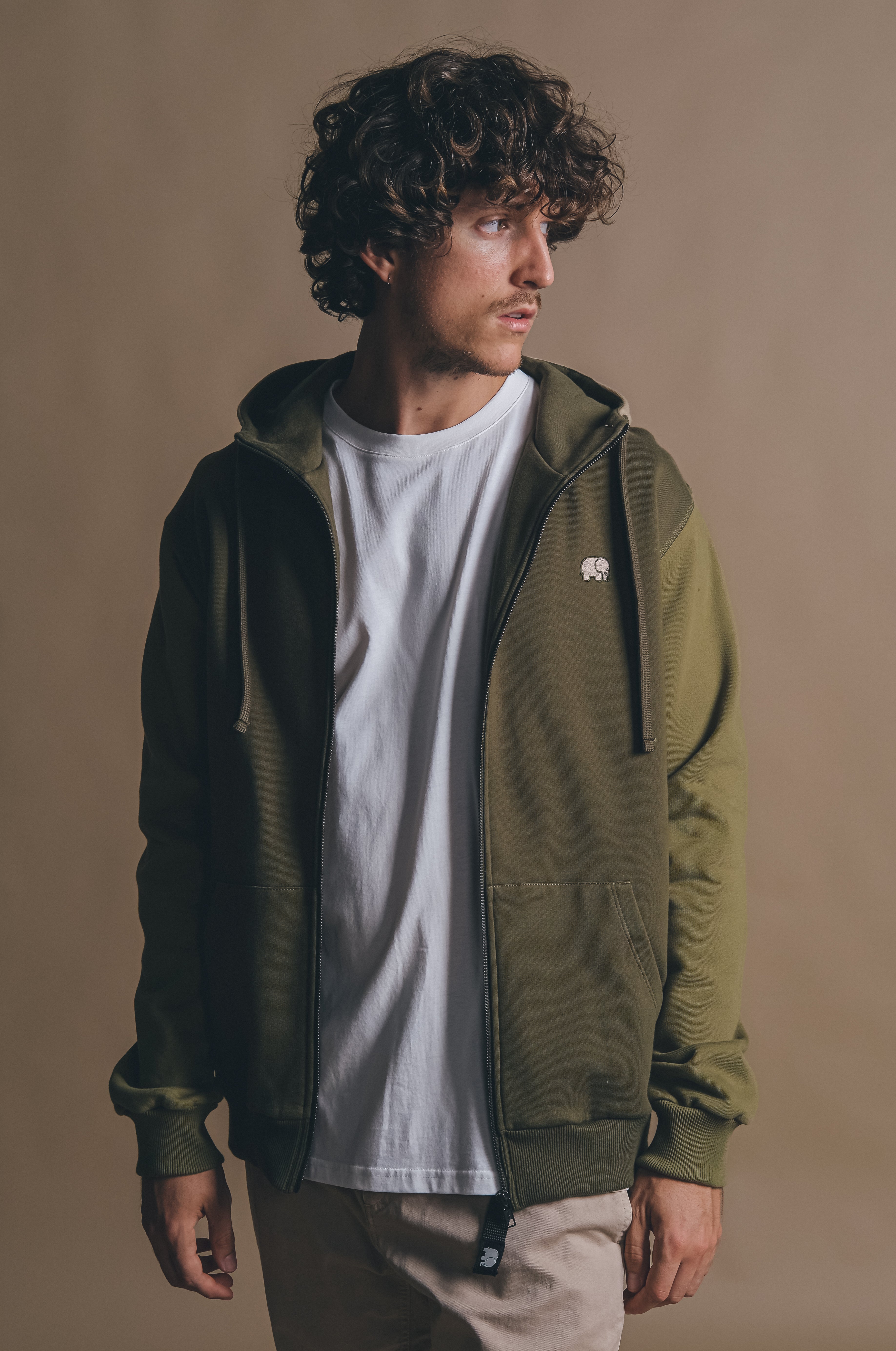 Trendsplant Herren vegan Zip Hoodie Color Block Dark Olive
