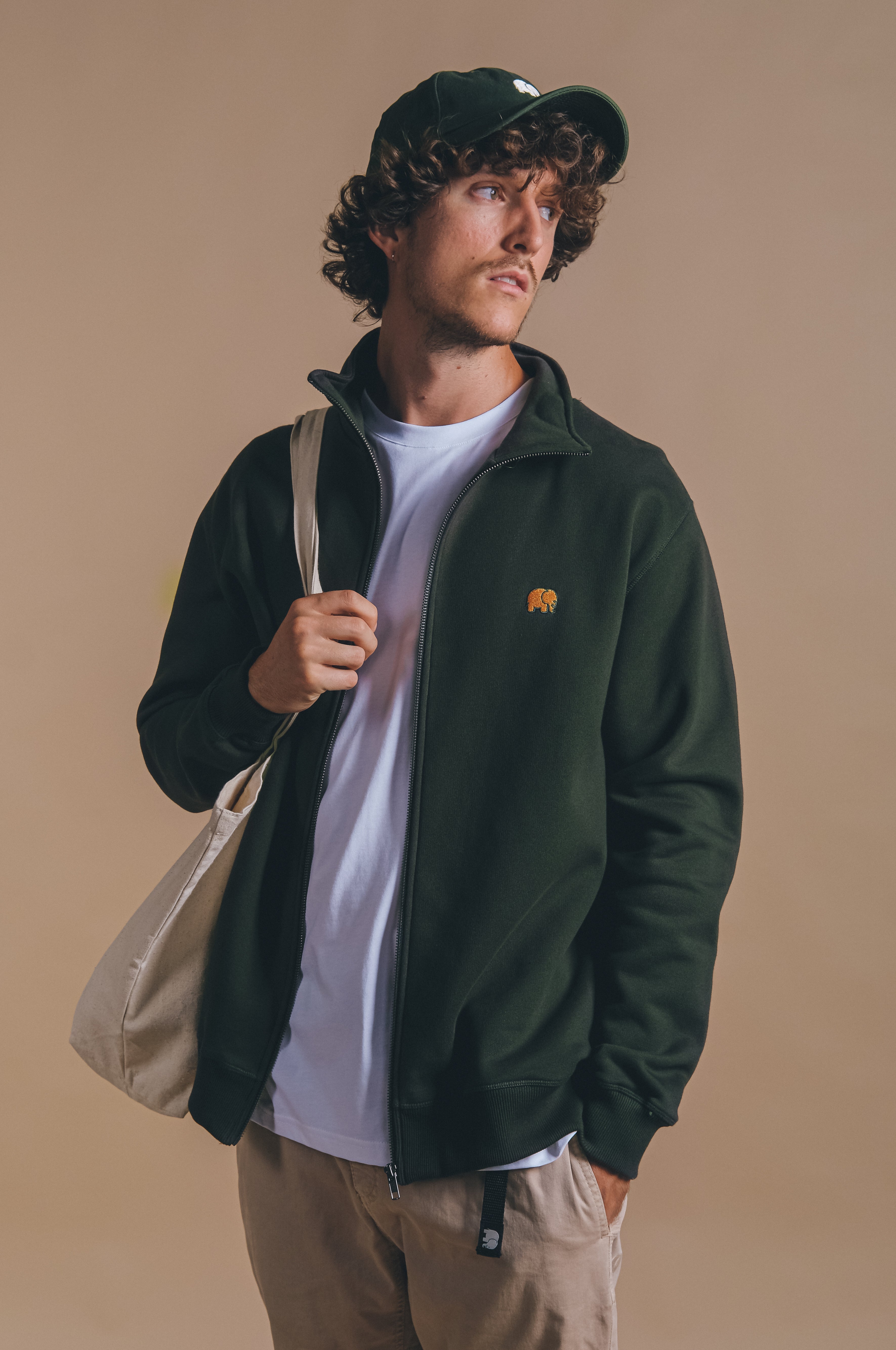 Trendsplant Herren vegan Zip Sweatshirt Essential SkarabÃ¤us GrÃ¼n