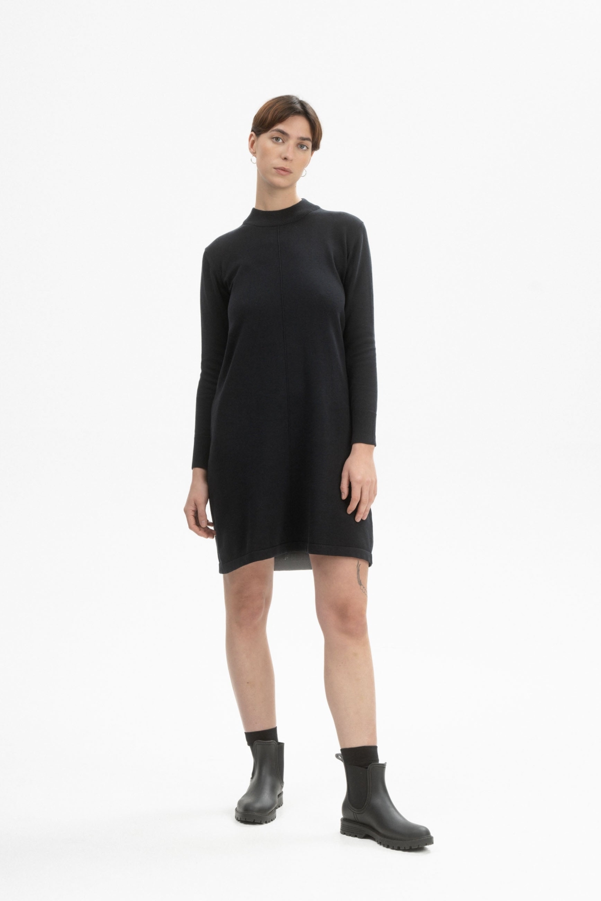 MELA Damen vegan Kleid Basic Feinstrick Harleen Schwarz