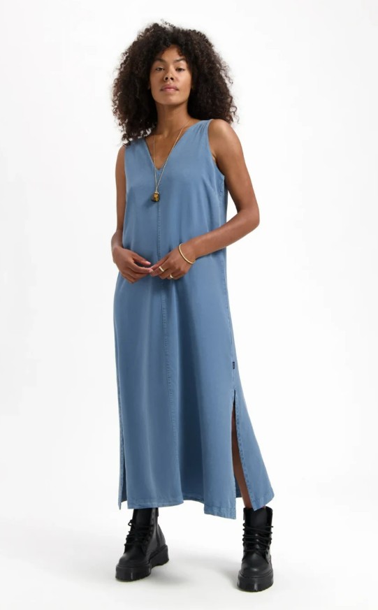 Kuyichi Damen vegan Langes Kleid Macy Blau
