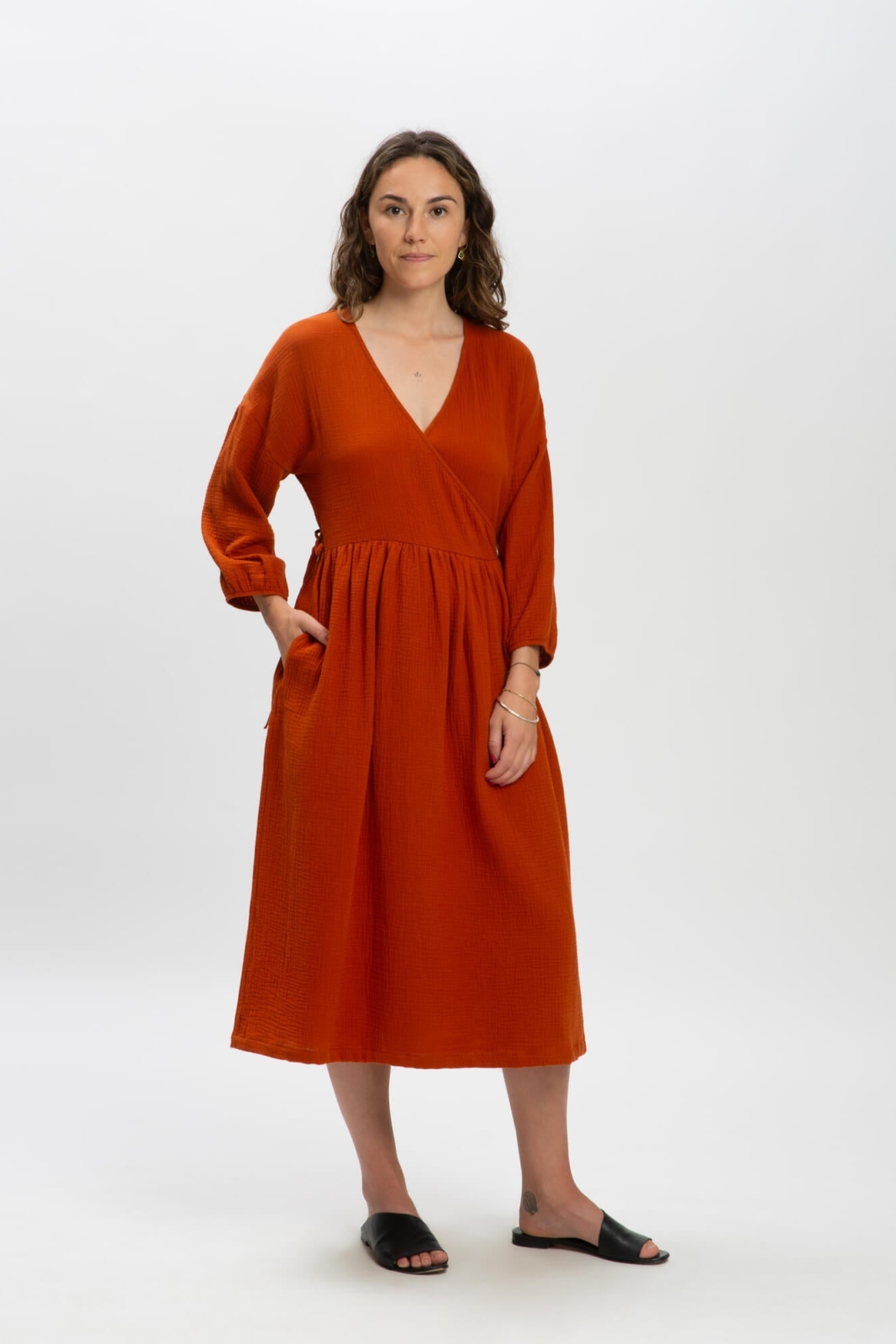 MATONA Damen vegan Kleid Musselin Ziegelrot