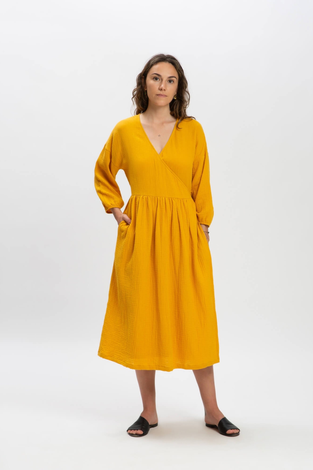 MATONA Damen vegan Kleid Musselin Marigold Gelb