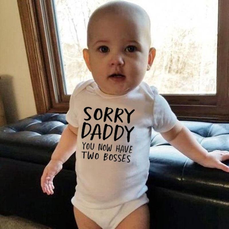 Topzeros Sorry Daddy, je hebt nu twee bazen Print Grappige pasgeboren baby katoenen romper baby Bebe jongen meisje korte mouw jumpsuit XXXL
