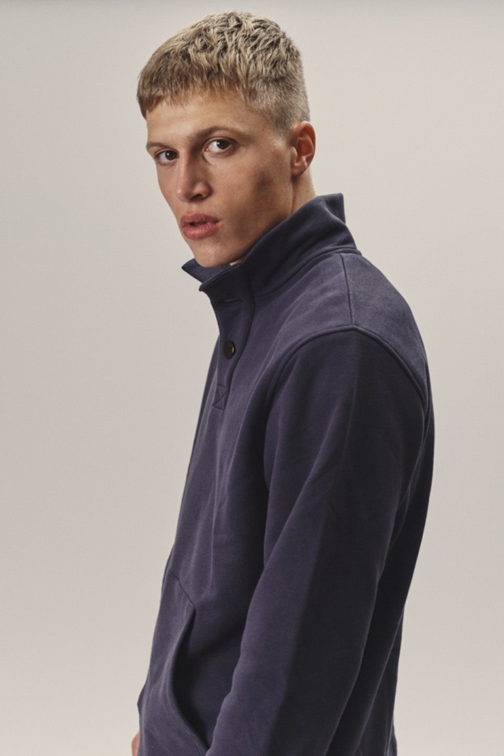 WOTE Herren vegan Sweatshirt Stehkragen Dunkelblau