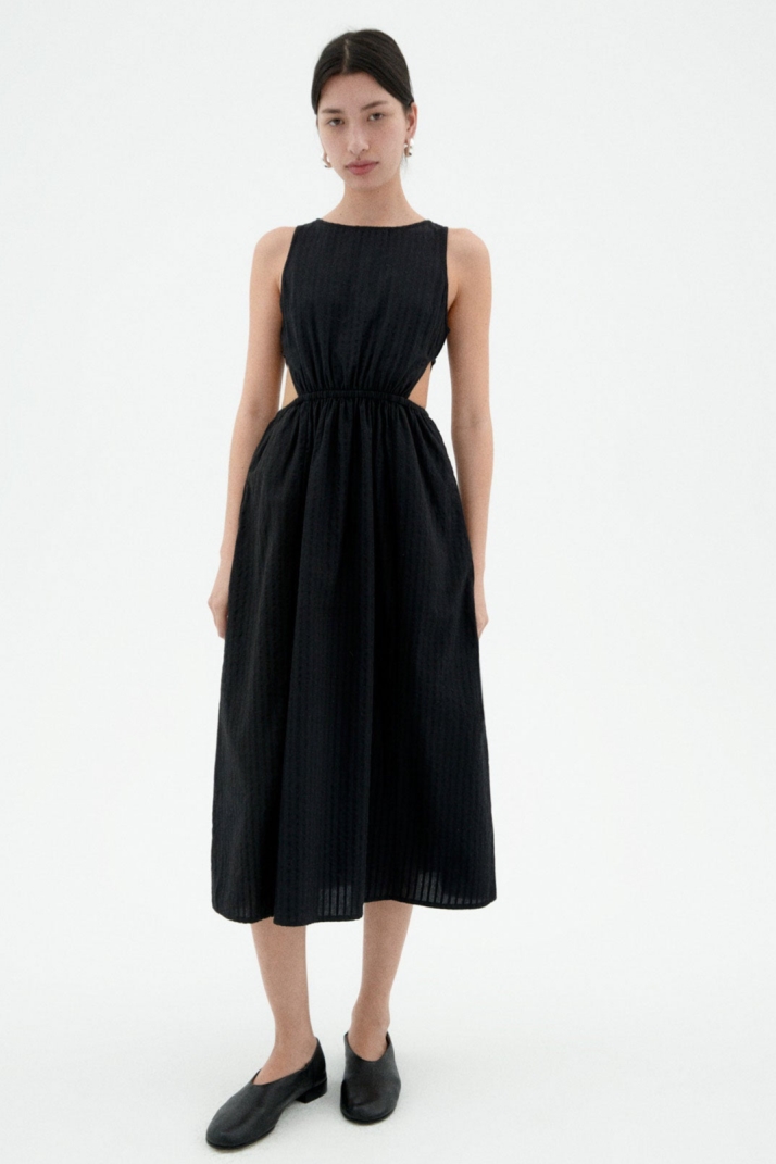 Thinking mu Damen vegan Kleid Seersucker Kin Schwarz