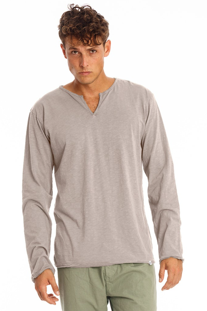 RAVENS VIEW IBIZA Herren vegan T-Shirt Mit Langen Ã„rmeln Eros Stone Grey