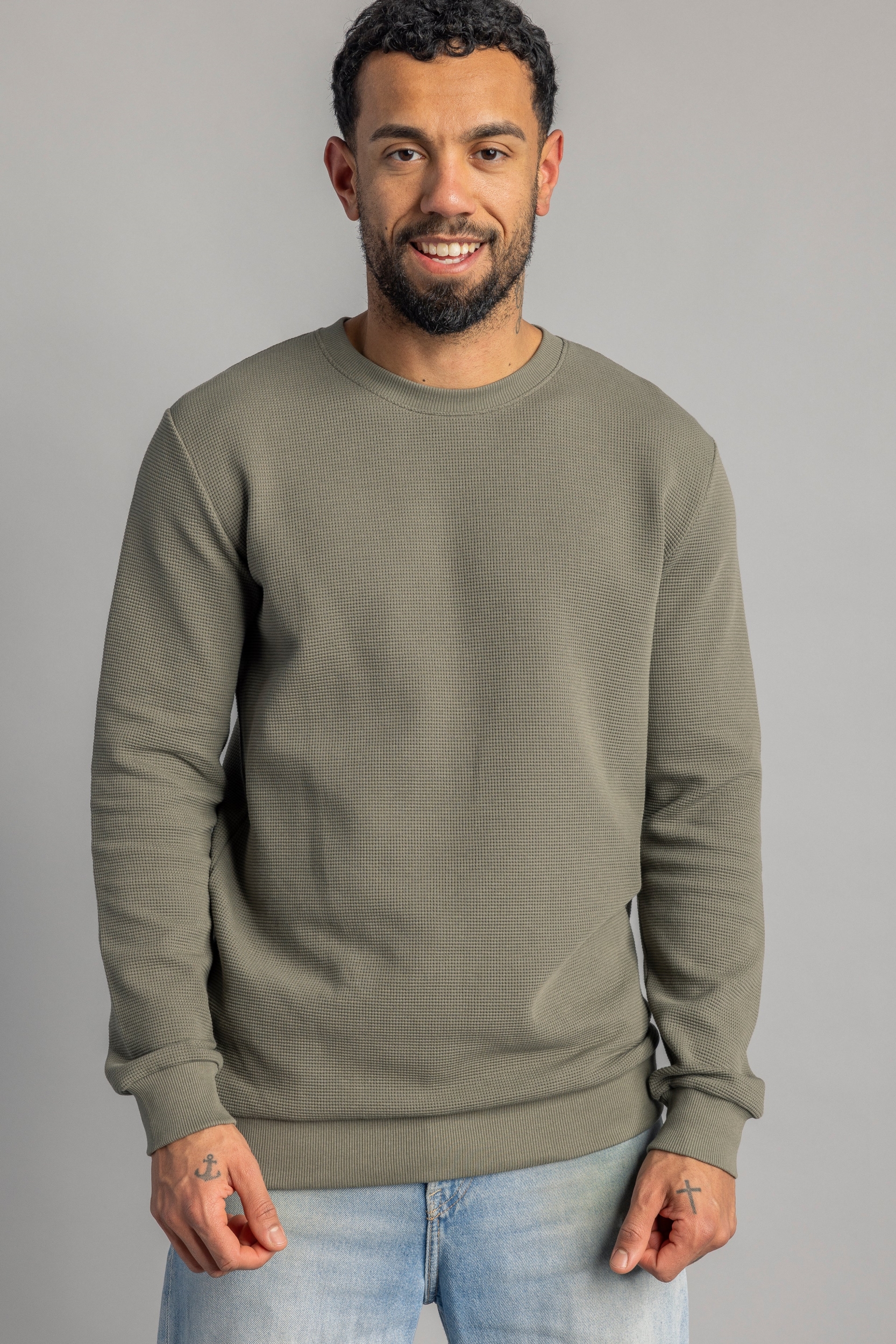 DIRTS Herren vegan Longsleeve WaffelpiquÃ© Dusty Olive
