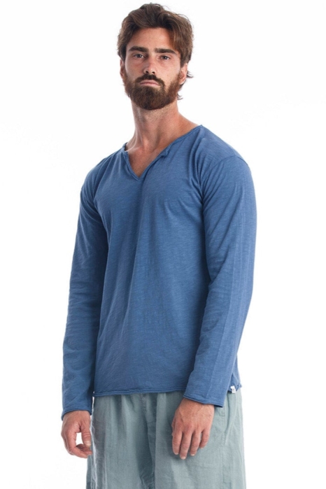 RAVENS VIEW IBIZA Herren vegan T-Shirt Lange Ã„rmel Eros Indigo Blau