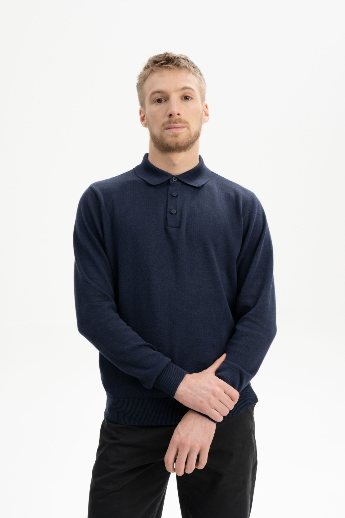MELA Herren vegan Gestricktes Poloshirt Harish Marineblau