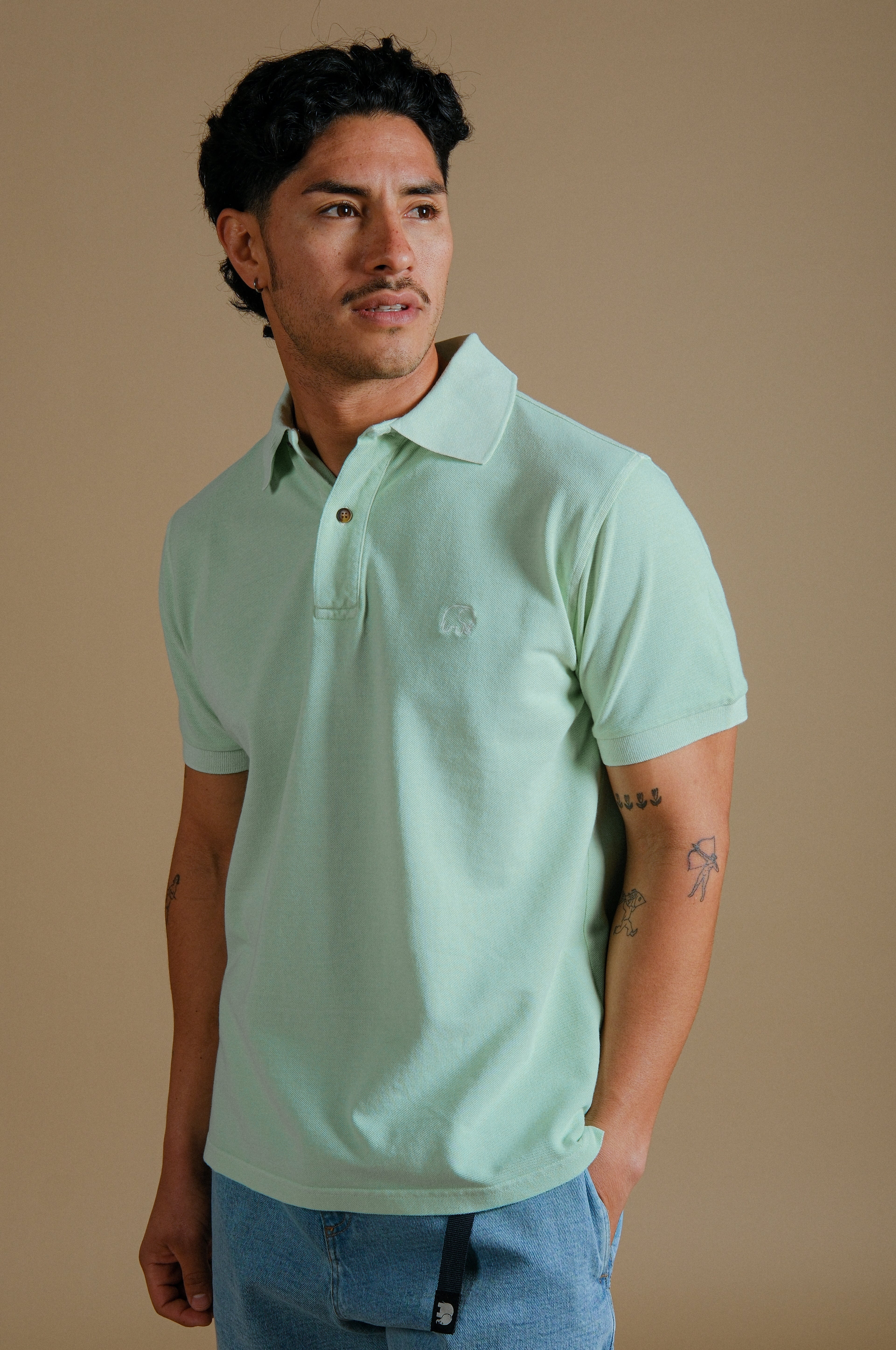 Trendsplant Herren vegan Polo Essential Pigment Dusty Aqua