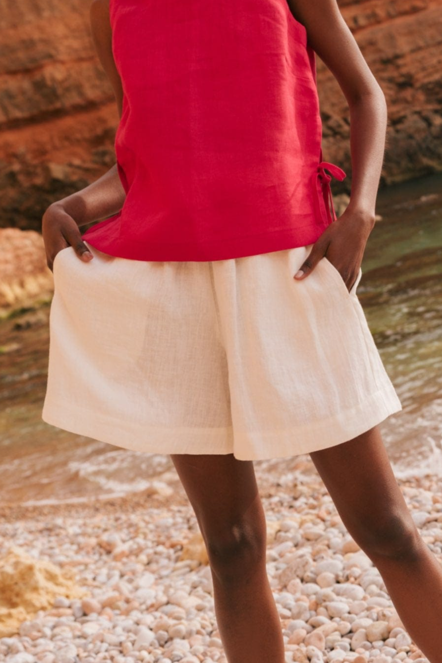AmourLinen Damen vegan Shorts Betty Klassisch WeiÃŸ
