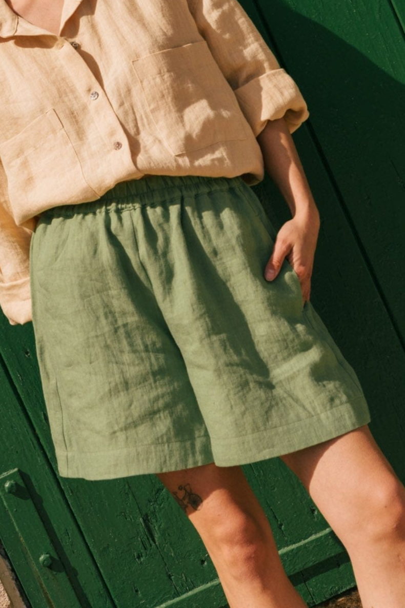 AmourLinen Damen vegan Shorts Betty Klassisch Matcha GrÃ¼n