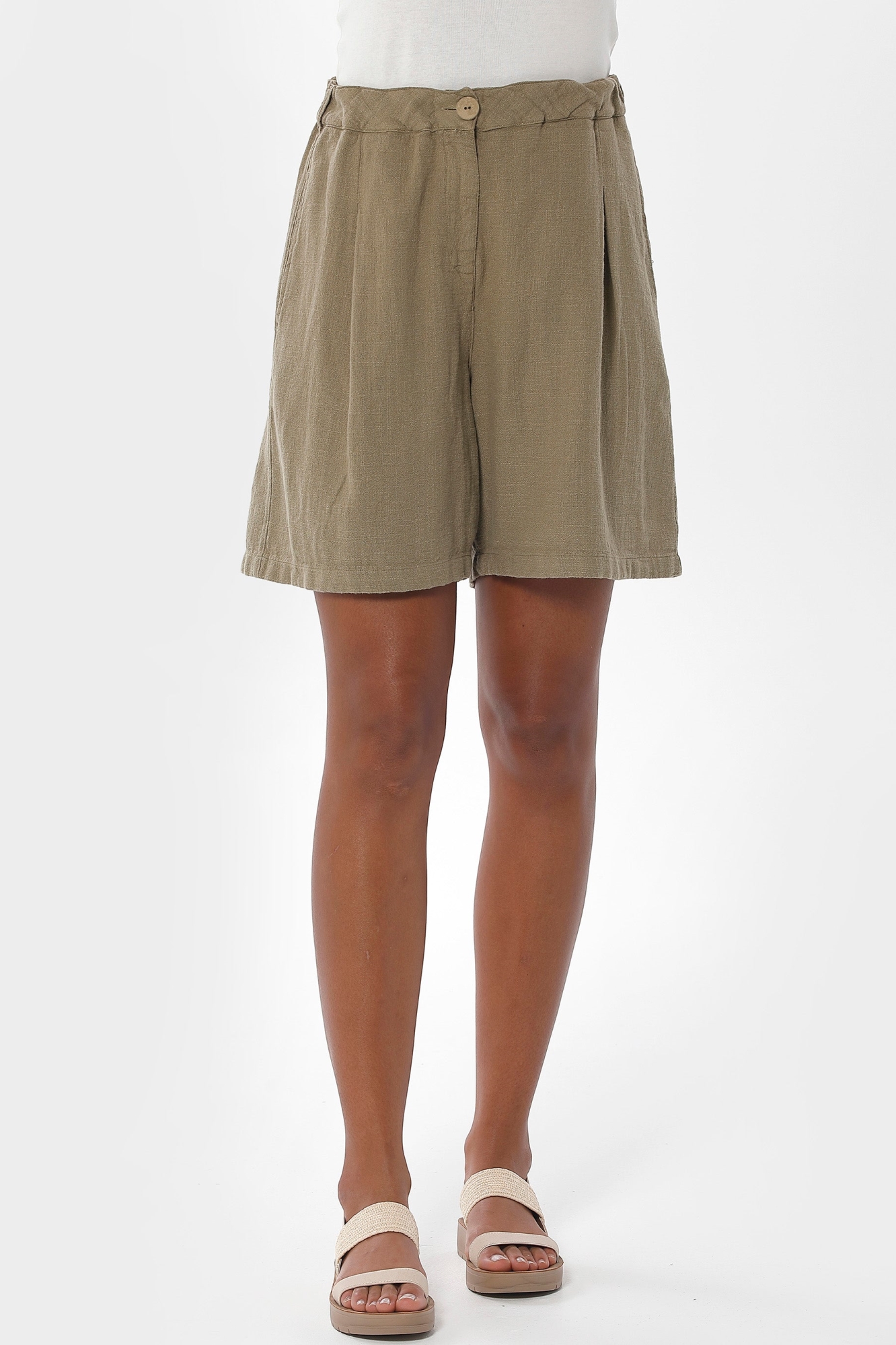 ORGANICATION Damen vegan Shorts Plissee OlivgrÃ¼n