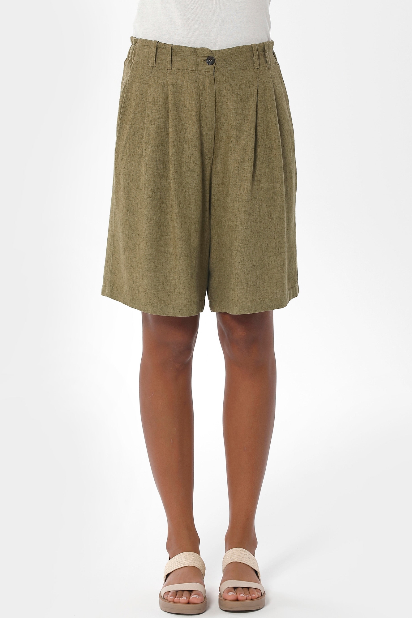 ORGANICATION Damen vegan Shorts Mit Weitem Saum OlivgrÃ¼n