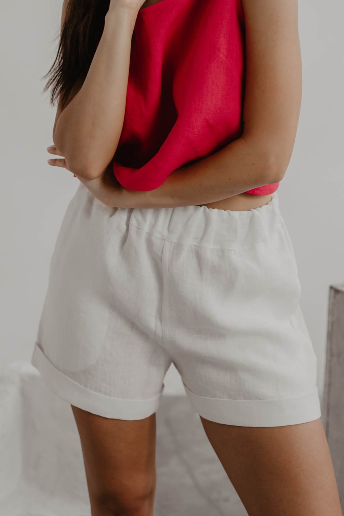 AmourLinen Damen vegan Kurze Hose Mia White