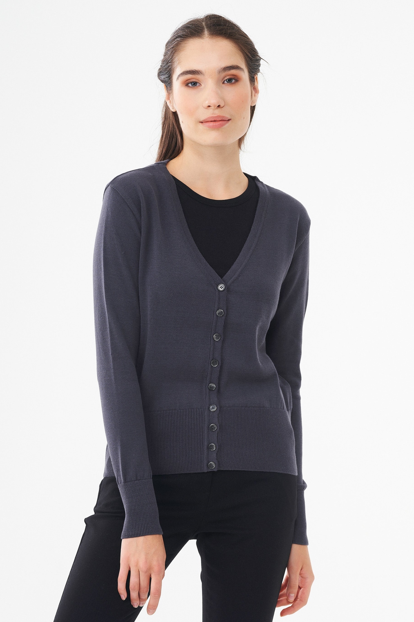 ORGANICATION Damen vegan Strickjacke Dunkelgrau