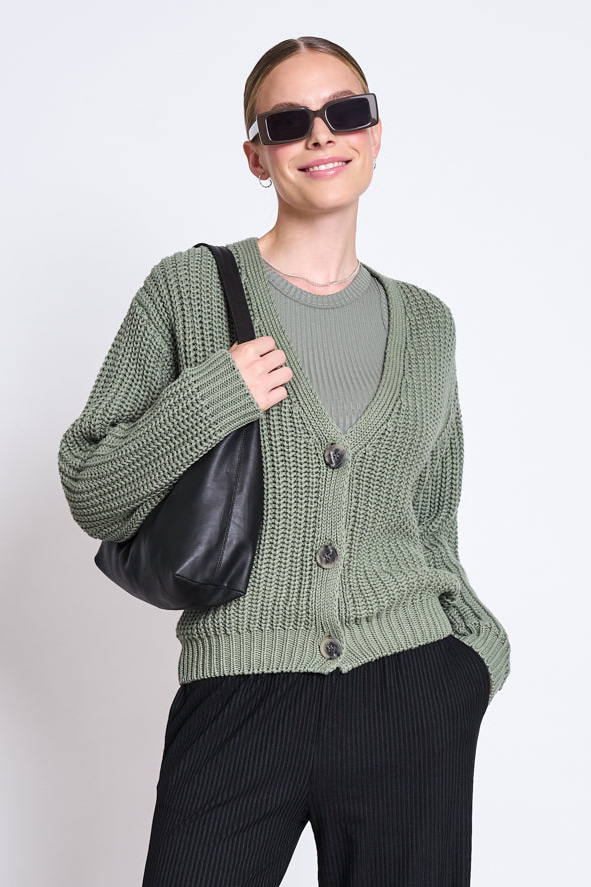 JAN N JUNE JAN 'N JUNE Damen vegan Chunky Cardigan Lena Sea Spray GrÃ¼n