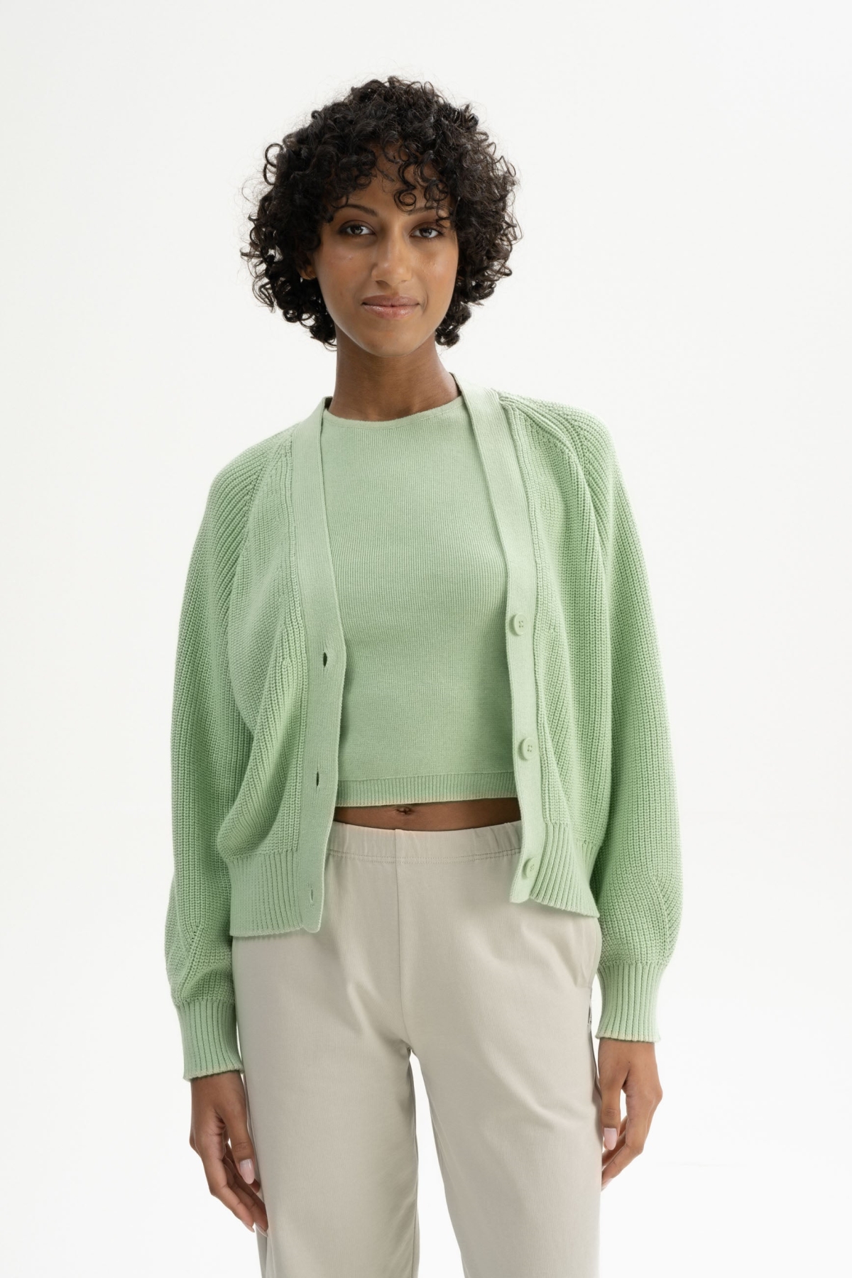 MELA Damen vegan Rippenstrickjacke Bhuma FrÃ¼hling nge GrÃ¼n
