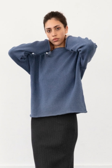 Rotholz Damen vegan Pullover Gestrickt Oversized Blau