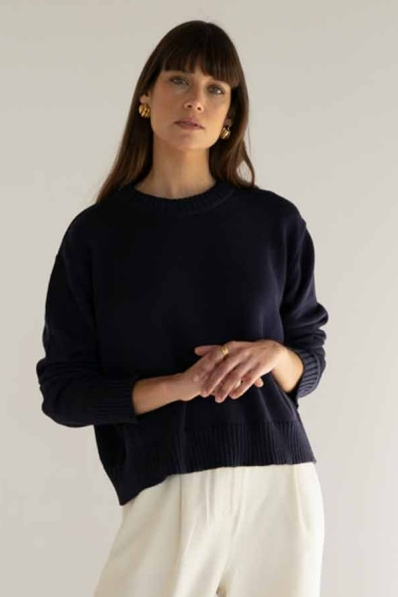 NÃ¤z Damen vegan Pullover Mit Rundhalsausschnitt Claudia Navy