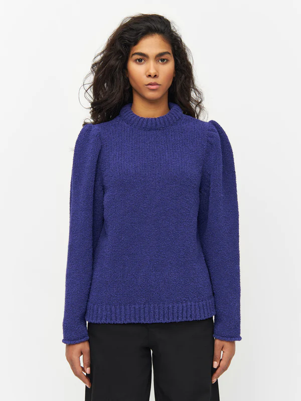 KnowledgeCotton Apparel Damen vegan Pullover Mouline PuffÃ¤rmel Rundhalsausschnitt Lila