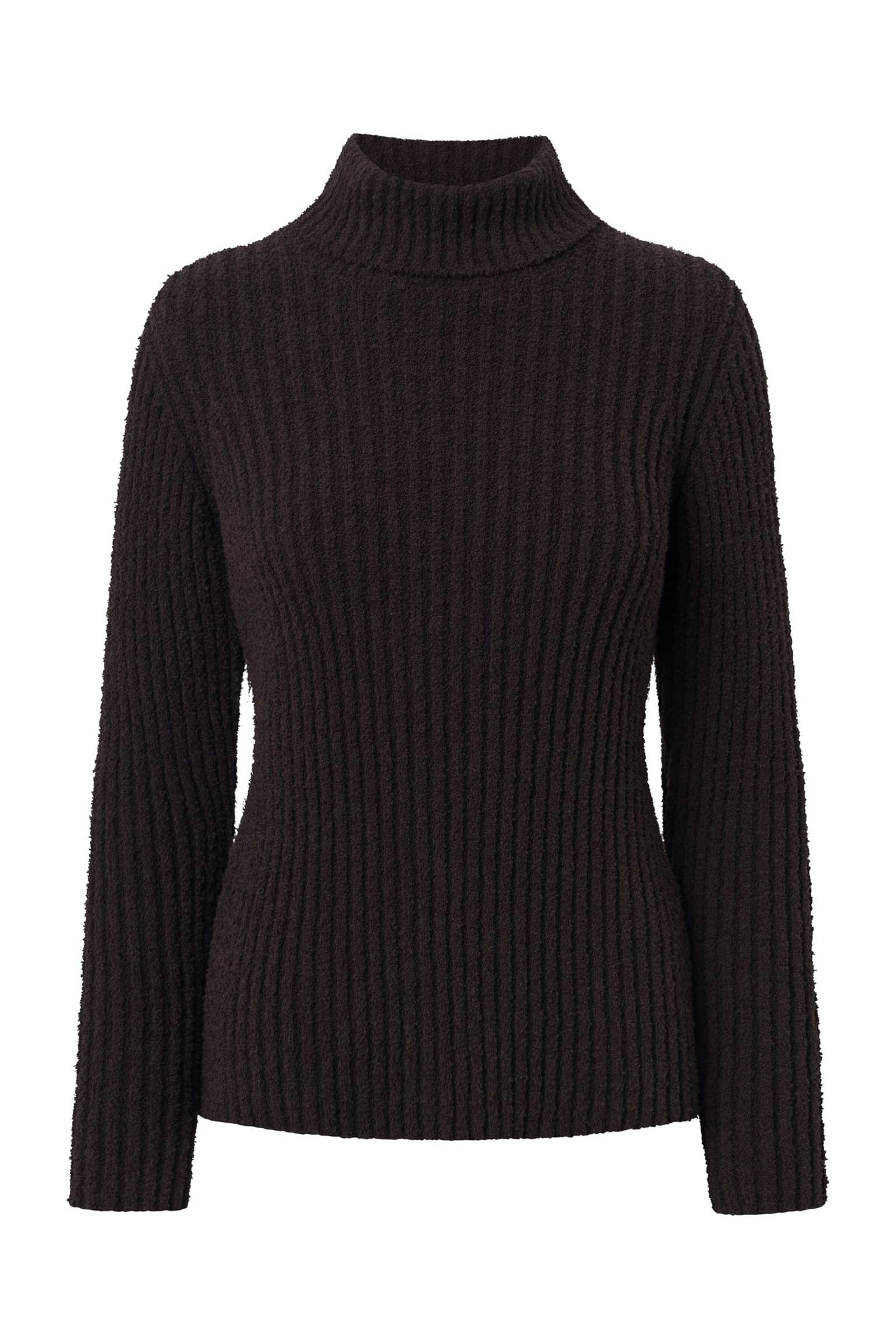 KnowledgeCotton Apparel Damen vegan Pullover Mouline Rollkragen Braun