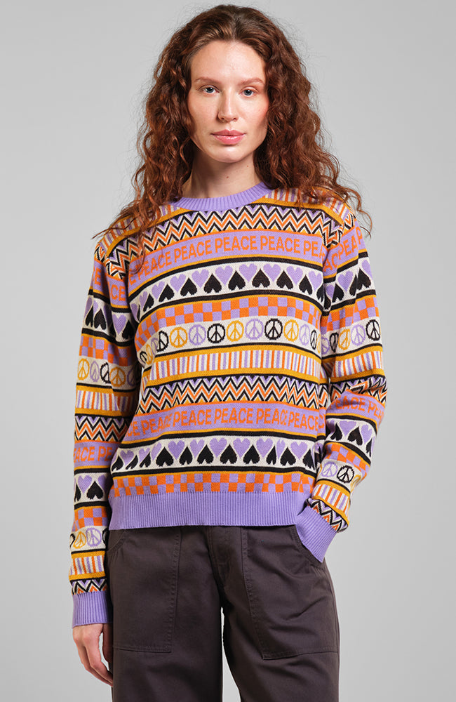 Dedicated Damen vegan Pullover Arendal Peace Lila/Multicolor