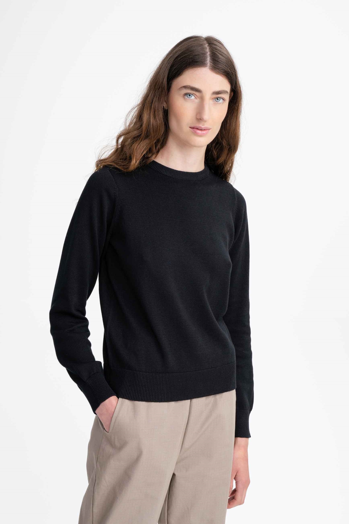 MELA Damen vegan Pullover Feinstrick Dhana Schwarz
