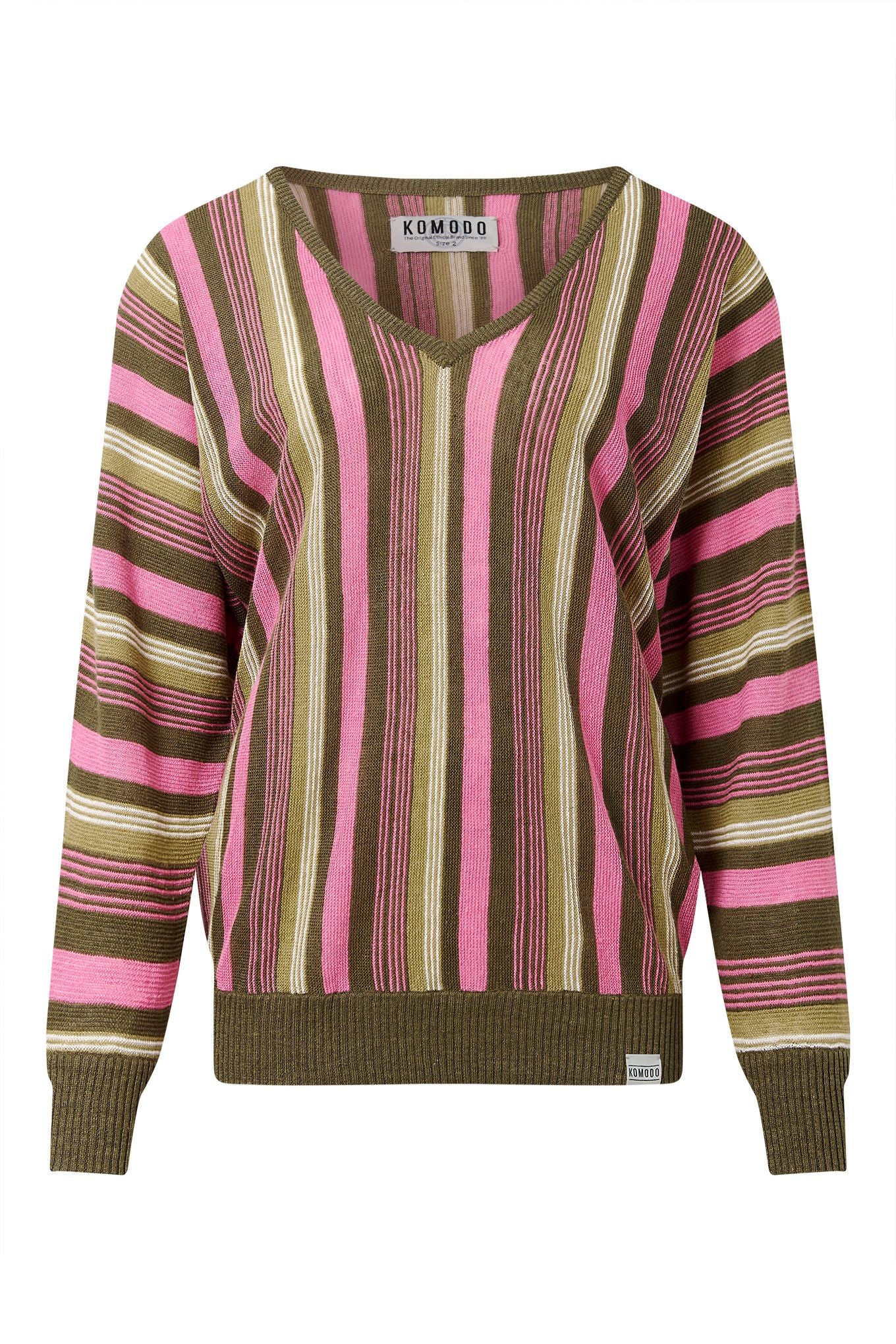 KOMODO Damen vegan Pullover Klee Streifen Rosa & GrÃ¼n