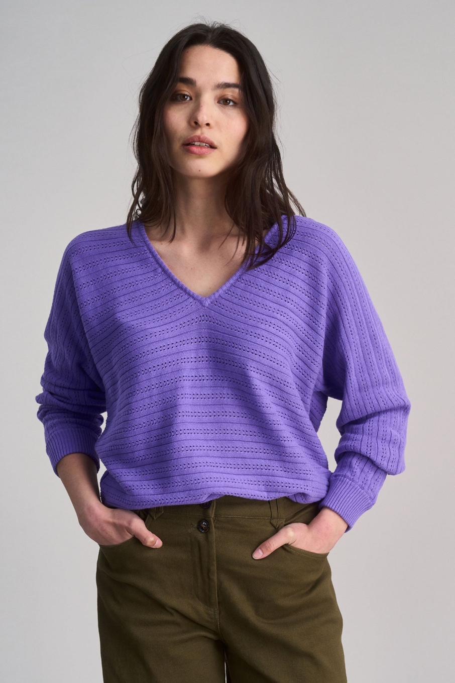KOMODO Damen vegan Pullover Pointelle Knit Clover Lavendel