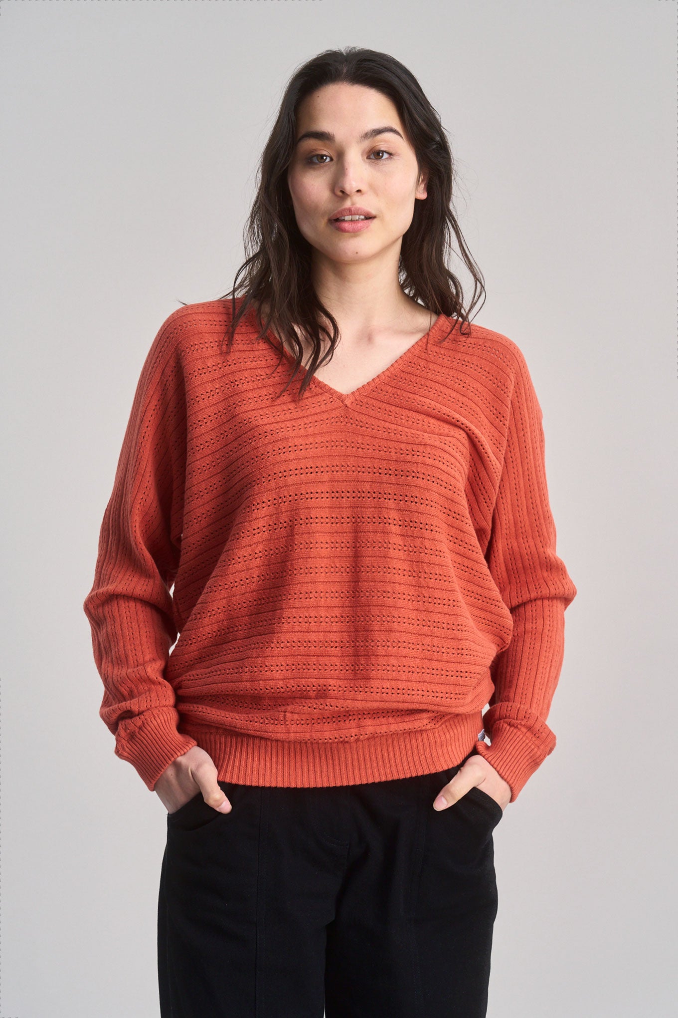 KOMODO Damen vegan Pullover Pointelle Knit Clover Clay